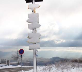 Signpost In Winter