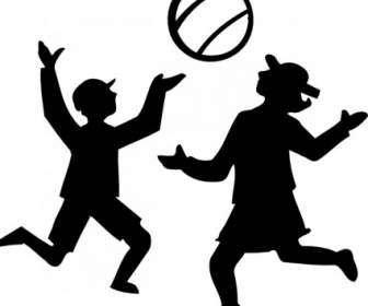 Silhouette Of Kids Playing With A Ball Clip Art