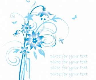 単純な手塗りの花とブルーのパターン ベクトル