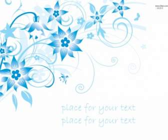 簡單的手繪花和藍色文本背景圖樣向量