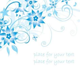 Flores Pintadas A Mano Simple Y Vector De Patrón De Fondo De Texto Azul