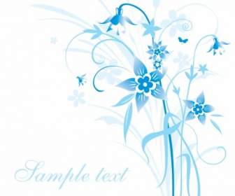 Simple Handpainted Flowers And Blue Vector