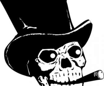 Skull With Top Hat And Ccigar Clip Art