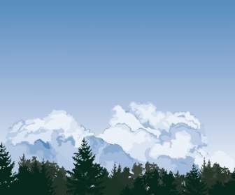 Sky Clouds Trees Vector On