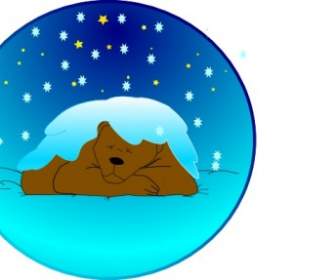 Sleeping Bear Under Stars With Snow Circle Clip Art