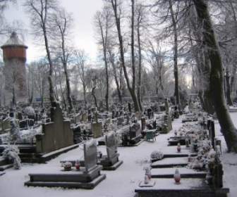 雪の墓地の墓