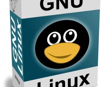 Software-Karton Mit Gnu-Linux-Text Und Lustigen Tux Gesicht
