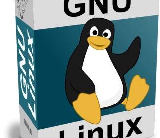 Gnu 리눅스 텍스트와 턱시도 소프트웨어 판지 상자