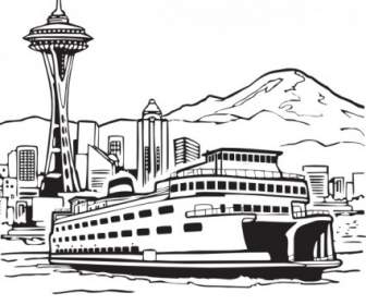 Space Needle And Ferry Clip Art