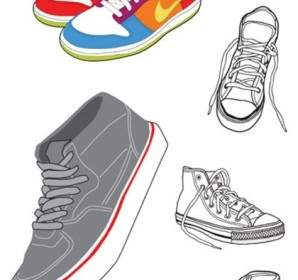 Sports Shoes And Canvas Shoes Vector Material