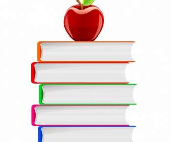 Stack Of Book And Red Apple