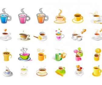 Steaming Coffee Cup Set Of Vector Icons
