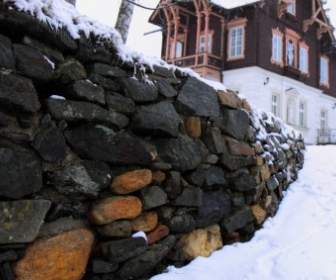 Stone Wall And Snow