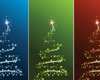 Vektor Bergaya Pohon Natal Set