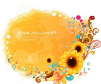Sunflower And Colorful Background Pattern Vector