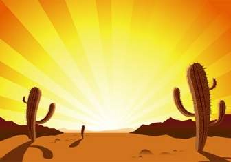 Matahari Terbenam Gurun Kaktus Clip Art