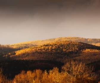 Sunset In The Mountains In Autumn