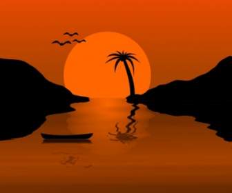 Sunset Water Scene Clip Art
