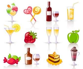 Bebidas Azucaradas Y Los Iconos De Vector De Fruta
