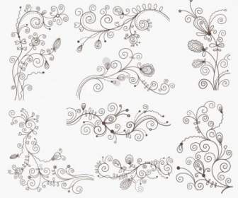 Swirl Floral Decorative Elements Vector Graphic Set
