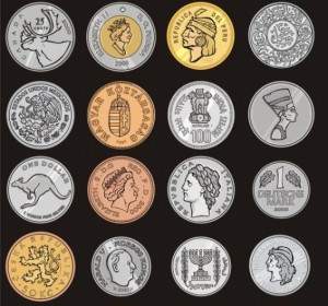 Die Gedenkmünzen Rund Um Die Welt-Vektor