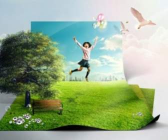 The Creative Green Living Picture Template Design Layered
