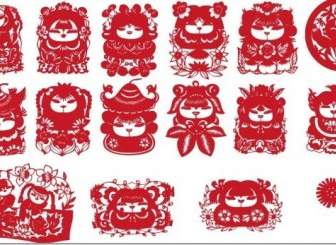 The Traditional Chinese Papercut Fuwa Vector