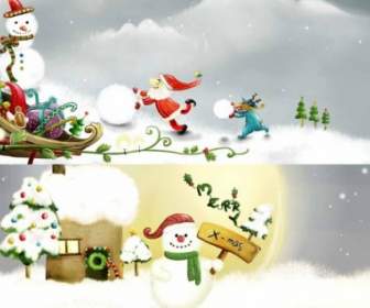 Die Beiden Weihnachten Schneemann Illustrator PSD-Datei Mit Ebenen