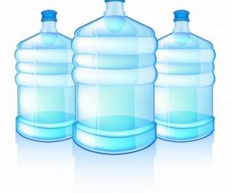 Três Garrafas Com água Limpa Azul Bebe