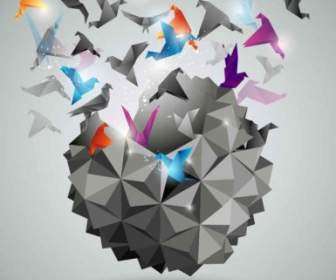 Three Dimensional Paper Cranes Background