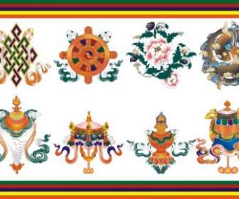 Tibetan Auspicious Eight Baby Umbrella Goldfish Aquarius Lotus White Conch The Lucky Knot Victory Buildings Kingland