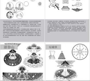Carte Tibétaine D'objets Et De Symboles Bouddhistes Du Signe Astrologique Sept