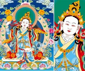 Tibetana Thangka Tre Righe Del Vettore Femminile Ia Loto Vuota