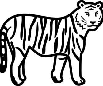 Tiger Standing Looking And Watching Outline Clip Art
