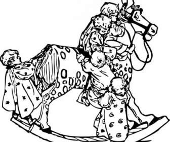 Toddlers On A Rocking Horse Clip Art