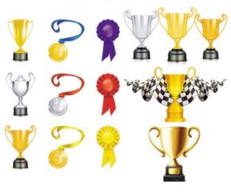 Trophy Gold And Silver Medals Vector