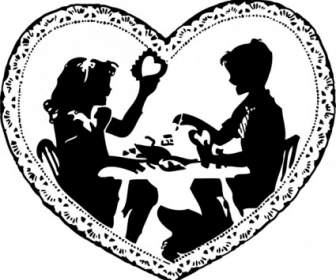 Two Children Making Valentines Clip Art
