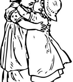 Two Kids Girls Hug Clip Art