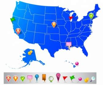 Karte Der USA Mit Navigationssymbole