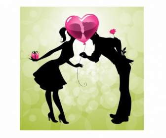 Valentine39s 天卡通情侶親吻剪影向量