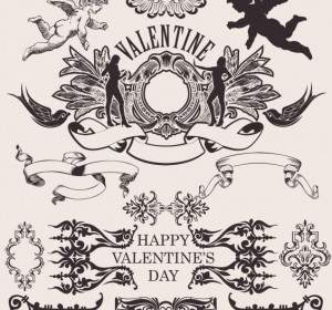 Valentine39s 天主題的古典歐洲華麗花邊圖案向量