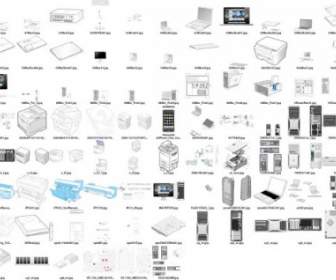 Variety Of Computer Products Line Drawing Vector