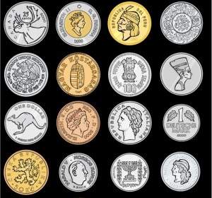 Vielzahl Von Ausländischen Münzen Vektor