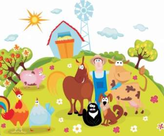 Vector Cartoon Farm Animals