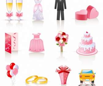 Kartun Vektor Pink Pernikahan Perhiasan