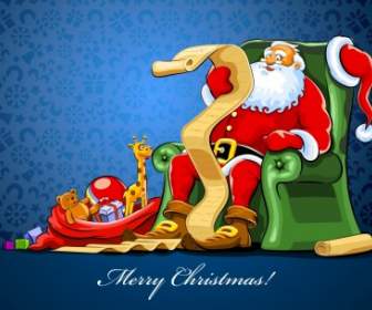 Vector Cartoon Santa Claus Gifts Snow Elk