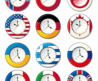 Векторные часы с различными национальные флаги