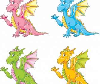 Vektor Farbigen Cartoon Niedlich Kleine Dinosaurier