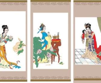 вектор Диао Чан поклонения пьяные красоты дамы цветы Векторный рисунок