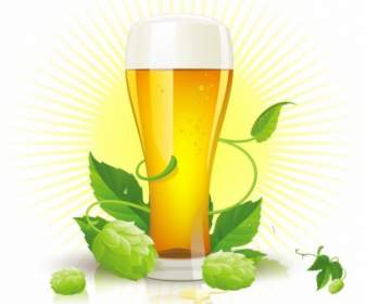 向量啤酒跳視錐細胞和葉子的玻璃